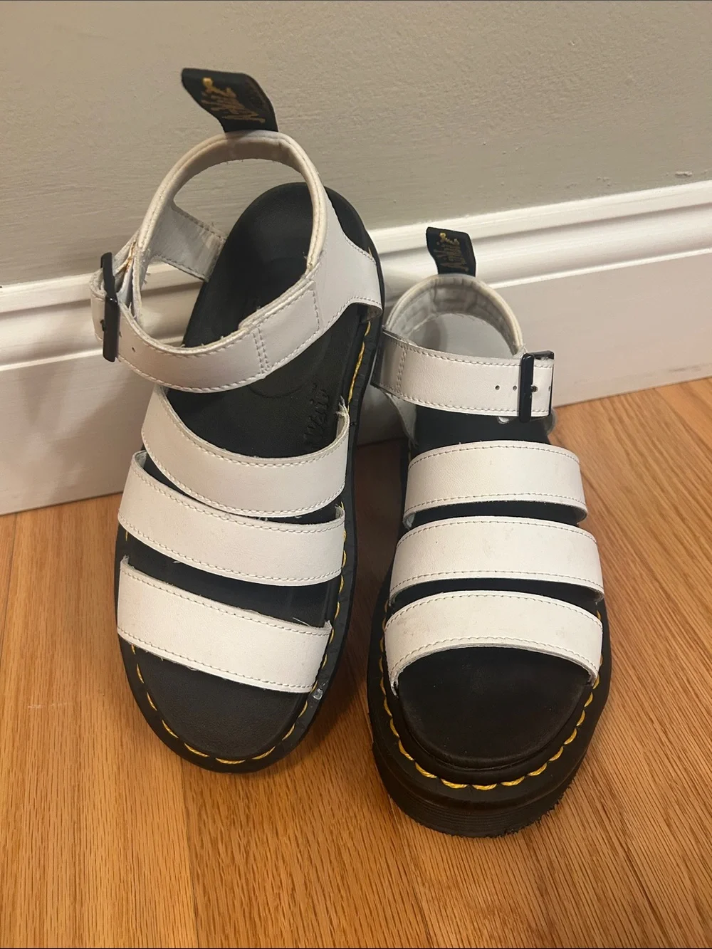 Dr Martens Airwair Sandals - White Leather Sandals with Buckle Strap